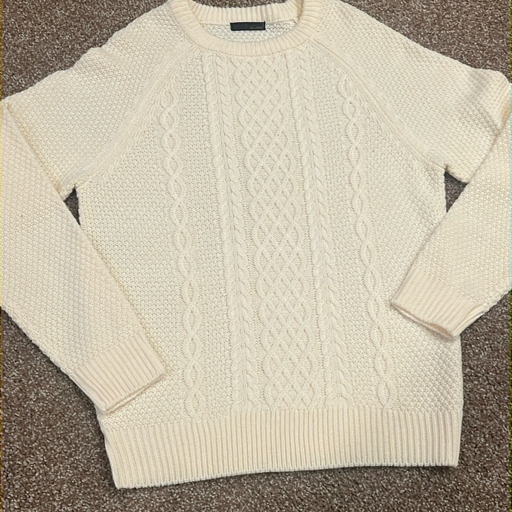 Royal Knights Cable Knit Fisherman Ivory Longline Coastal Ski Sweater medium